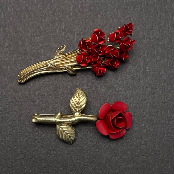 Vintage David Monn Brooch Dozen Red Roses Bouquet Signed - Picture 6 of 8